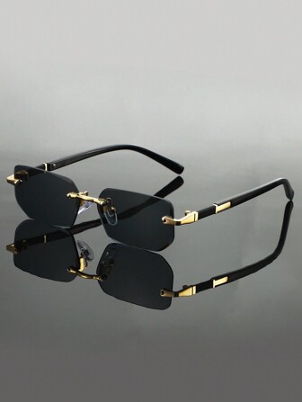 1 Pair Frameless Metal Fashion Glasses For Men, Suitable For Daily Wear For Summer Beach Vacation,Outdoor,Travel