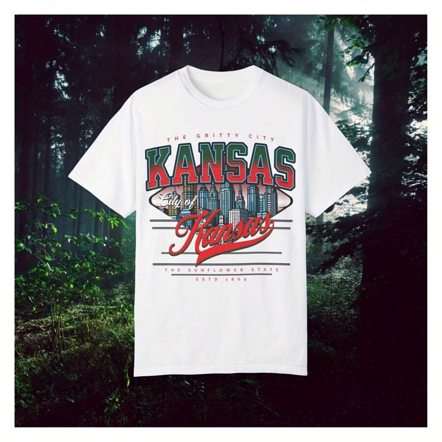 Kansas City Uni Garment-Dyed T-Shirt, Kansas City Tee, Vintage Vibe Shirt, Retro KC Top, Midwest Traveler Gift, Adventure Apparel