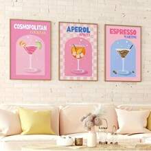 3pcs Set Preppy Aesthetic Cocktail Canvas Prints, Colorful Cocktail Wall Art Posters, Frameless Decor For Living Room, Bedroom, Bathroom, Office, Corridor, Kitchen Gifts Birthday Graduation