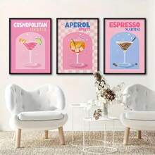 3pcs Set Preppy Aesthetic Cocktail Canvas Prints, Colorful Cocktail Wall Art Posters, Frameless Decor For Living Room, Bedroom, Bathroom, Office, Corridor, Kitchen Gifts Birthday Graduation