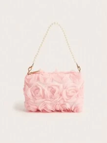 New Pearl Flower Decor Evening Clutch Handbag, Shoulder/Cross-Body Bag For Formal Dresses