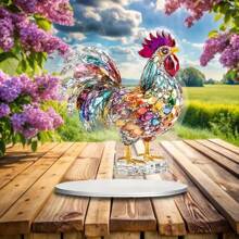 带支架的优雅亚克力公鸡雕像 - 2D 水晶动物桌面装饰，非常适合圣诞节和情人节桌面展示，理想的办公室礼物、标志、桌面装饰 - 彩色 - 查看 2