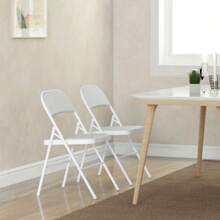 HOMCOM Set Of 2 Folding Chairs Portable Dining Chairs Indoor Foldable Chair With Synthetic Cover Cushion And Steel Frame Dim. 45W X 46D X 78H Cm White - White - View 6