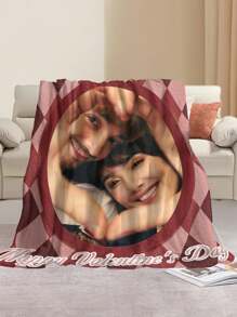 SRH 1pc Customizable Blanket - Plaid Pattern, Upload Your Own Photo And Text, Flannel Fabric, Soft And Cozy, Suitable For Room, Sofa, Bedroom, Office, Camping, Travel, Best Personalized Gift For Partner, Valentine's Day, Mother's Day, Anniversary, Birthday