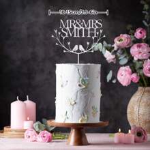 1Pc Bride And Groom Birds Wedding Cake Topper Engagement Cake Topper With Initials Anniversary Personalised Wood Decor Bridal Shower Lovebirds - Multicolor - View 6