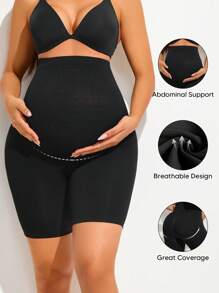 孕妇高腰黑色短裤，带可扩展腹部支撑板，圣诞节孕妇内裤