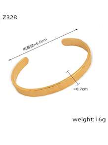 1pc Minimalist Textured 18K Gold-Plated Stainless Steel Bangle, Suitable For Daily Wear
