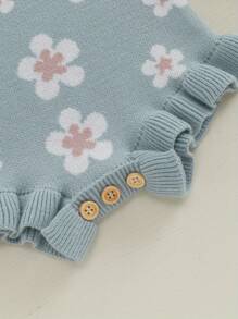 Baby Girls Knit Romper Spring Fall One Piece Knitted Jumper Jumpsuit Sleeveless Ruffle Trim Floral Print Bodysuit Top Summer Outfit