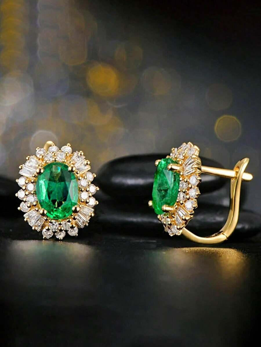 1 Pair Gorgeous Cubic Zirconia Hoop Earrings For Women For Wedding Engagement Anniversary Party Jewelry Valentine's Day Gift