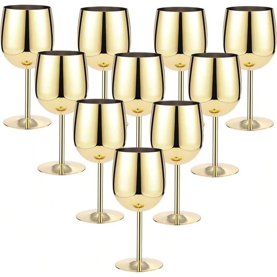 12 Pack Stainless Steel Wine Glasses Metal Unbreakable Wine Glass 12 Oz Portable Steel Wine Glass Wine Goblet Stemmed Wine Glasses Goblet Set For Party Travel Camping Outdoor Activity (Gold) - Multicolor - View 1