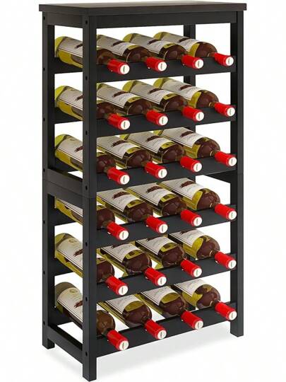 Estante para vinos de 24 botellas, estantería de bambú de 6 niveles con estantes que no se balancean, soporte para botellas de vino de mesa en nogal