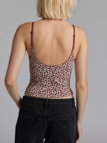 Women's Floral/Polka Dot/Striped Tank Top Spaghetti Tank Top - Red - View 3