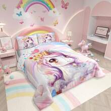 Erosebridal 2/3 Pcs Kawaii Unicorn Bedding Sets, Cute Unicorn Comforter Set For Teens Women Adullts, Soft & Comfortable Rainbow Star Rose Floral Butterfly Bed Set - Unicorn Home Guest Room Bedroom Decor, Suitable Birthday & Festival Gifts(Microfiber) - 粉色 - 查看 2