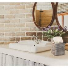 White Barnwood Tissue Box Cover: 2 Pack Tissue Box Holder Includes Slide-Out Bottom Panel, Stylish Tissue Box Cover Square Perfect For Farmhouse Bathroom Decor 5.5"L X 5.5"W X 6.3"H