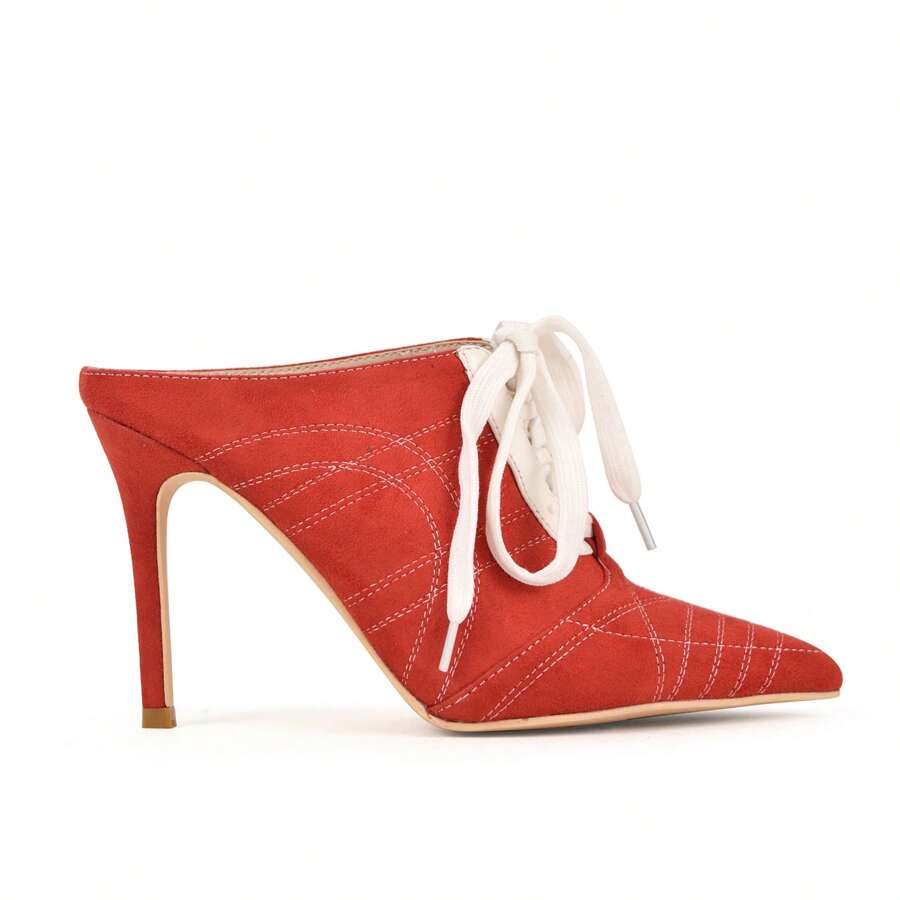 So Me Advan Pointy Toe Sneaker Pump Heel With Laces - Đỏ - Xem 1
