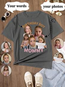 Personalized Custom European & American Style Spring/Summer Girls Casual T-Shirt, Outdoor Sports Shirt With Your Own Photo/Family/Idol/Cartoon/Portrait/Pet/Baby/Friends Image, Back To School, Birthday Gift, Party Outfit, Leisure Tee, Photo Printing, Holiday Gift, Special Commemorative Gift, Best Friend Gift, Surprise Gift, Vacation Wear