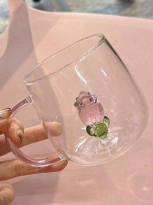 Rose Print Elegant Glass Cup, High Borosilicate Material, Heat Resistant, Easy To Clean, High-Quality Drinking, Decorative Tabletop, Suitable For Valentine's Day Gift, Afternoon Tea, Holiday Table Setting, Practical Glassware Loved By Women