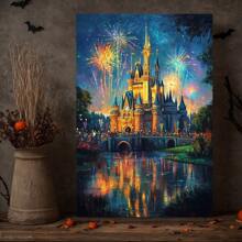 Framed Dreamlike Castle Image, Fireworks Sparkling, Wall Art, Imaginative Space DecorationCanvas  Birthday Party Decor, Mother's Day New Year Easter Gift,  Home Living Room Office Wall Decor, Perfect Gift And Wall Decoration