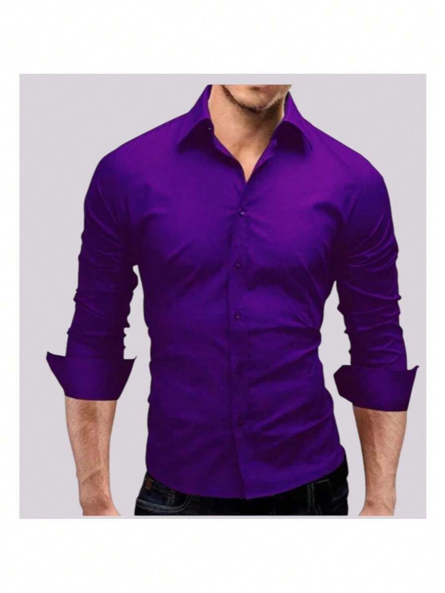 Men's Long Sleeve Premium Slim Fit Dress Shirt - Morado - Ver 1