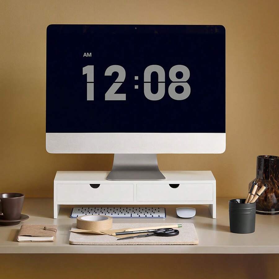 SoBuy BBF02 Monitor Screen Stand Monitor Riser Screen Riser Monitor Stand With 2 Drawers White WHT Approx.: 47x11x18cm - White - View 1