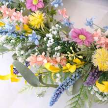 24 Inch Spring Summer Colorful Flower Wreath For Front Door, Forsythia Lavender Wild Flowers Wreath For Home Decor, Colorful Wild Flowers With Green Leaves Wreath For EverydayMother's Day Easter