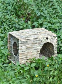 A Handmade Rattan Hut Designed Specifically For Rabbits, Guinea Pigs, Hamsters, And Ferrets. It Is A Comfortable Hidden Play House With An Opening And A Foldable Bed Suitable For Small Animals - Multicolor - View 3