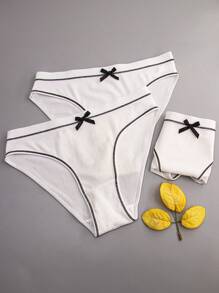 3pcs Bow Front Contrast Binding Brief - White - View 3