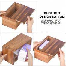 Tissue Box Cover, Acacia Wood Tissue Box Holder With Slide-Out Bottom, Wooden Tissue Box Cover Cube For Bathroom, Bedroom, Dinner Table, Office,Kitchen (Rectangle) 9.84"L X 5.91"W X 4.84"H