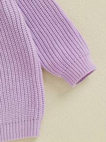 Suéteres de cumpleaños para niñas de 0 a 18 meses, jersey de punto con bordado de fresa y cuello redondo de manga larga para bebés - Morado - Ver 6