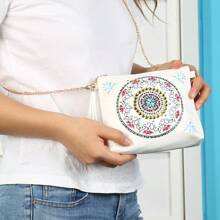 1 件 5D DIY 独特花卉图案钻石画套件斜挎包 - 带不对称钻石的 PU 皮革艺术手提包、拉链和链条单肩包、创意工艺礼品套装