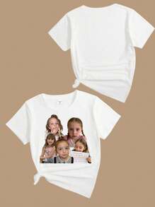 Personalized Spring/Summer Girls Custom T-Shirt, Custom Outdoor Sports Tee With Personal Photos/Family/Idol/Cartoon/Portrait/Pet/Baby/Friend Images, Back To School, Birthday Gift, Party Outfit, Casual Tee, Photo Printing, Holiday Gift, Best Friend Gift, Surprise Gift, Vacation Outfit