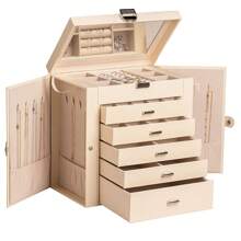Frebeauty Large Jewelry Box,6-Tier PU Leather Jewelry Organizer,Multi-Functional Storage Case With Mirror,Accessories Holder With 5 Drawers For Necklace Bracelets Watches - Màu be - Xem 1