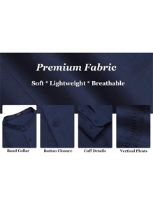 Playa De Guayabera Cubana Camisas Casual Para Hombre - Azul Marino - Ver 5