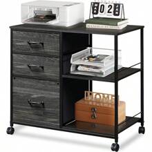 3 Drawer Mobile File Cabinet, Rolling Printer Stand With Open Storage Shelf, Fabric Lateral Filing Cabinet Fits A4 Or Letter Size For Home Office, Rustic Brown Wood Grain Print - Charcoal Black Wood Grain Print - 查看 8