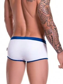 Pantalones cortos de playa para hombres, de unicolor y talle bajo, de moda casual para vacaciones, tipo hawaiano - Blanco - Ver 3