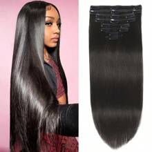 Straight Real Human Hair Clip In Hair Extensions Unprocessed Human Hair Clip In Seamless Clip In Hair Extensions Real Human Hair Hair Clips Hair Accessories 8 Pcs Straight Hair - Black - View 3