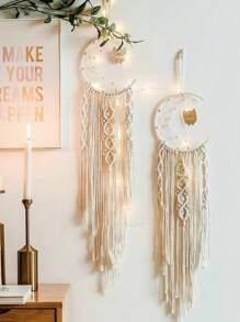 1 pièce Capteur de rêves tapisserie murale décorative tressée multicolore moderne et simple de style nordique, décoration murale créative pour la maison, la chambre à coucher, le salon, pendentif fait main avec étoile, lune et franges, décoration intérieure