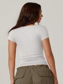 KAHULE Womens Square Neck Short SleeveTops Spring Summer Slim Fit Tees Shirts For Going Out - trắng - Xem 2