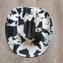 Women Cowgirl Hat, Vintage Cow Pattern Soft Wide Brim Hat Western Hat For Club Party - Black - View 2