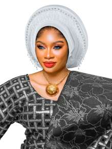 African Traditional & Latin American Fashion Solid Color Beaded Multi-Layer Faux Pearl Trim Overhead Hat For Women, Hand-Beaded Tassel Decor, Suitable For Daily Wear, Weddings, Parties, Mother's Day Gift Hair Sleep Cap - Nigerian Turban Hat - View 18