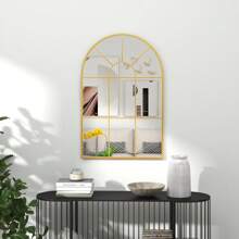 HOMCOM Glass Mirror Arch Industrial Style Arcade Window Gold Metal - 70 X 50 Cm - Gold - View 4