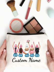 Custom Bridesmaids Name Bridal Print Zipper Cosmetic Bag, Travel Toiletry Storage Bag For Bachelorette Party Wedding, Team Bridal Print Portable Women's Cosmetic Bag, Toiletry Bag Multifunctional Bag Gift For Friends, Travel Cosmetic Bag