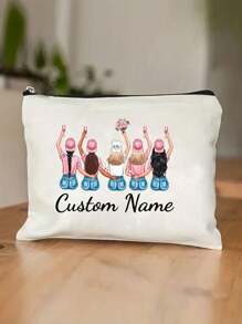 Custom Bridesmaids Name Bridal Print Zipper Cosmetic Bag, Travel Toiletry Storage Bag For Bachelorette Party Wedding, Team Bridal Print Portable Women's Cosmetic Bag, Toiletry Bag Multifunctional Bag Gift For Friends, Travel Cosmetic Bag