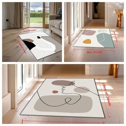 [简约] 可爱极简主义线条水晶天鹅绒薄地毯/垫子，多种尺寸，对比色，简洁线条，艺术线条图案，高端品质，温暖而充满活力，可修剪，吸水，可机洗/手洗，开学季