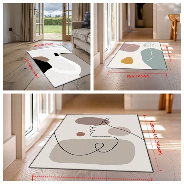[Simple] Cute Minimalist Line Crystal Velvet Thin Rug/Mat, Multiple Sizes, Contrasting Colors, Simple Lines, Artistic Line Patterns, High-End Quality, Warm And Vibrant, Trimmable, Absorbent, Machine/Hand Washable Back To School