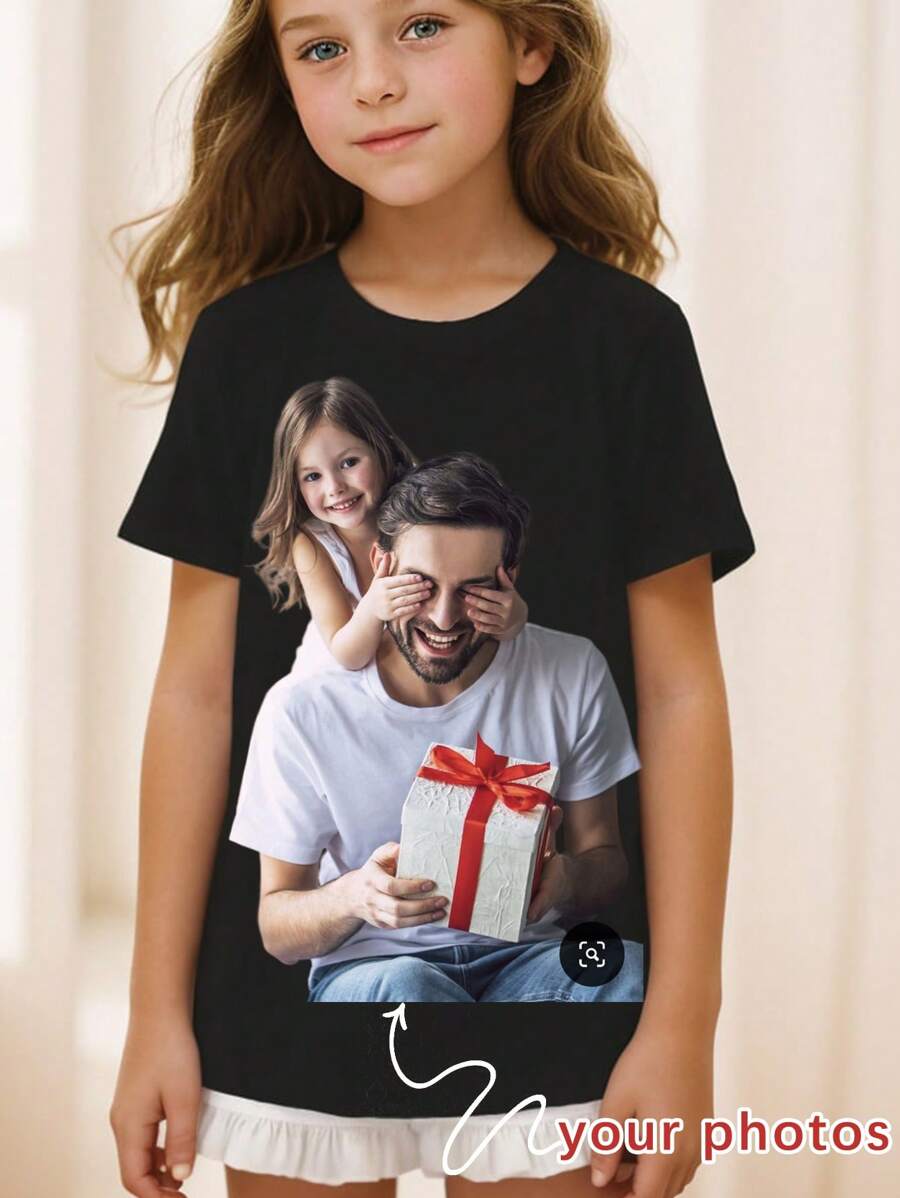 T-shirt décontracté personnalisé pour filles, style européen et américain, printemps/été. T-shirt de sport d'extérieur avec impression photo/famille/star/dessin animé/portrait personnel/animal de compagnie/bébé/ami. Idéal pour la rentrée scolaire, les anniversaires, les fêtes, le style casual, l'impression photo, les cadeaux de vacances, pour les amis, les surprises, les vacances.