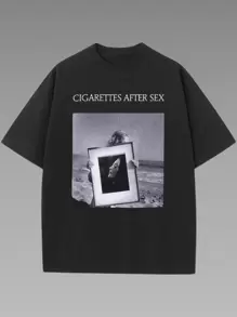 Payeah Cigarette Graphic Letter Print Women's Casual Cotton Fashion Ladies Clothing 1 Pcs 220g Heavy Cotton T Shirt