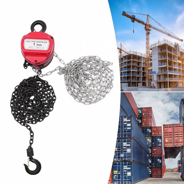 1T Kettenzug handseilwinde, 1000 kg Tragkraft Flaschenzug Seilzug Hebezug Ratschenzug, 4m Kette, Kettenblockaufzug