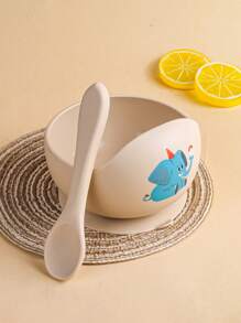 2pcs/Set Baby Feeding Set Silicone Bowl And Silicone Spoon, Baby Tableware Training Bowls With Suction Cup, Soft Silicone Material, Cartoon Animals Prints - Beige - View 10