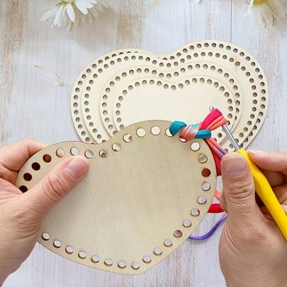 5pcs/10pcs Sweetheart Wooden Basket Bottom Crochet Basket Bottom Basket Knitting Supplies Home Decorative Crafts, Flat Round, DIY Crochet Basket Bottom Wooden Knitting Needle Crafts